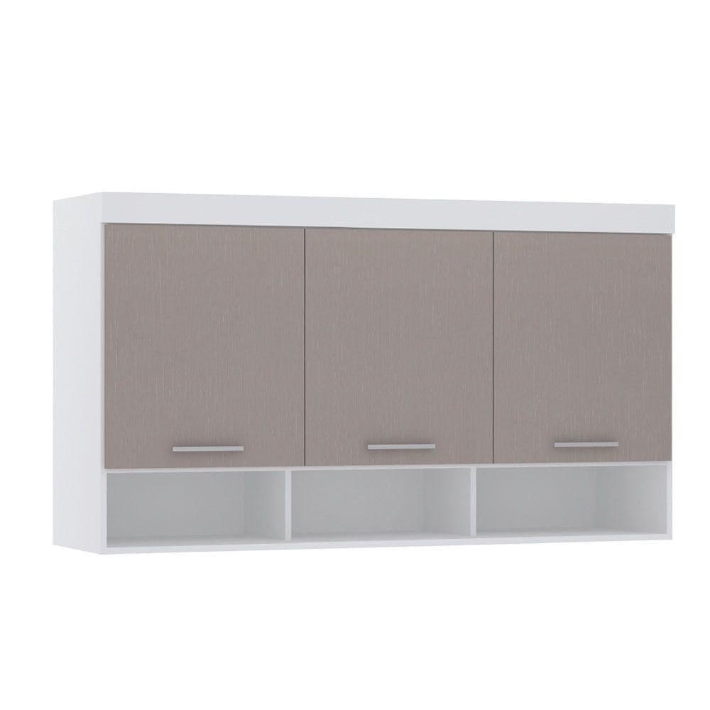 Armário Aéreo Maleiro Modulado 145cm 3 Portas Alpes Luciane Móveis Branco Pf Com Cinammon Pf