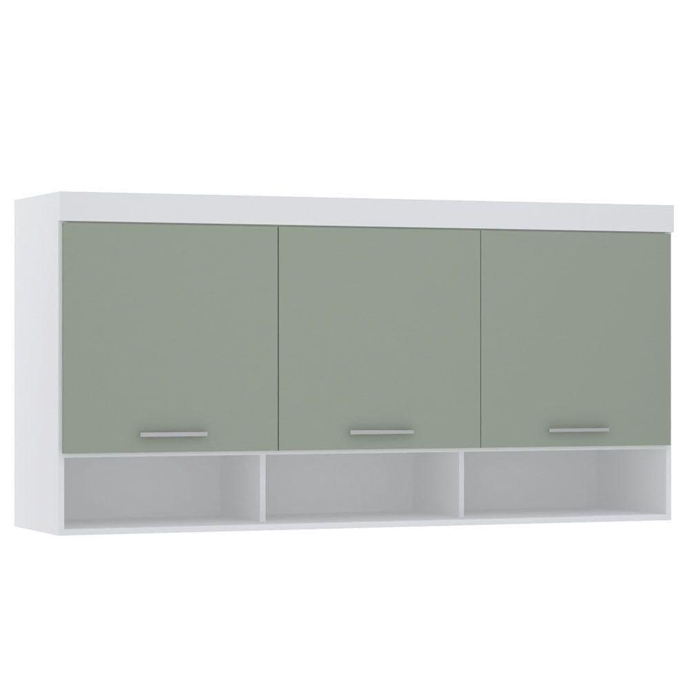 Armário Aéreo Maleiro Modulado 165cm 3 Portas Alpes Luciane Móveis Branco Pf Com Verde Pf