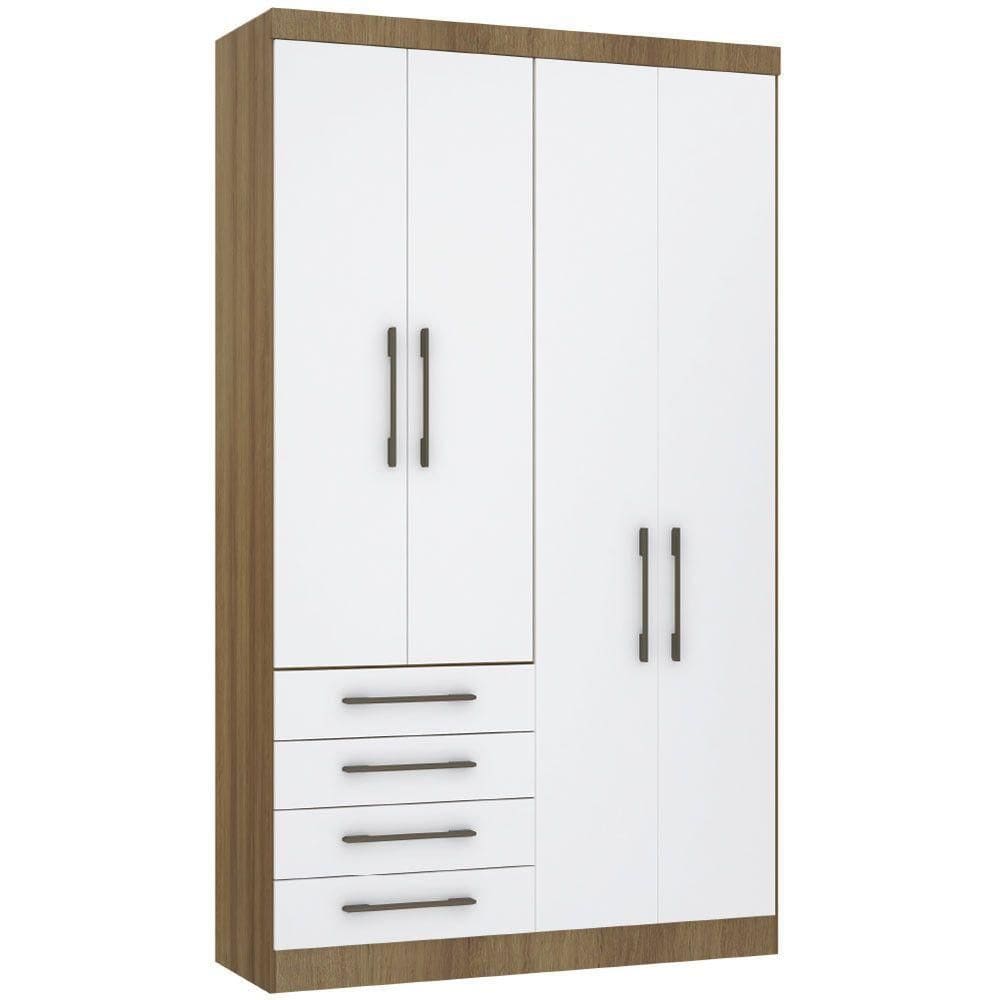 Guarda Roupa Modulado 134,50cm 4 Portas E 4 Gavetas Paris Luciane Móveis Avelã Pf Com Branco Pf