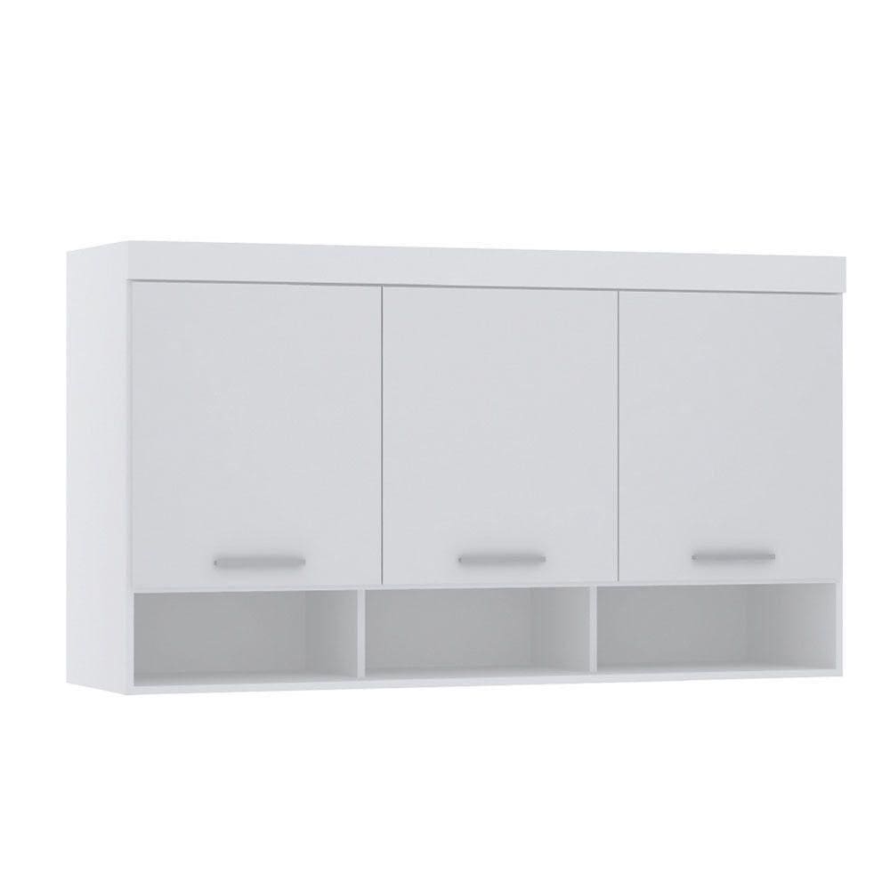 Armário Aéreo Maleiro Modulado 145cm 3 Portas Alpes Luciane Móveis Branco Pf Com Branco Pf
