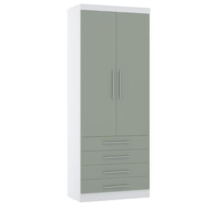 Guarda Roupa Modulado 90cm 2 Portas E 4 Gavetas Alpes Luciane Móveis Branco Pf Com Verde Pf