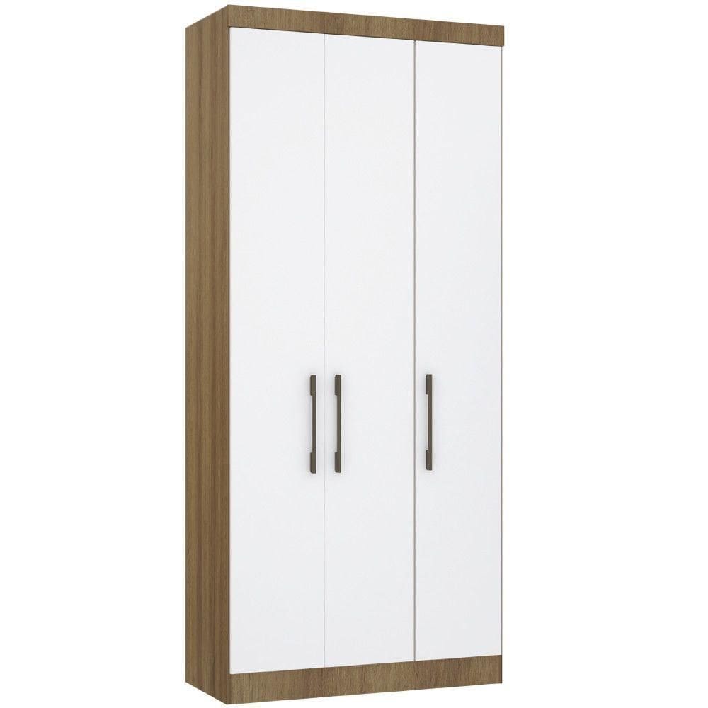 Guarda Roupa Modulado 101,50cm 3 Portas Paris Luciane Móveis Avelã Pf Com Branco Pf