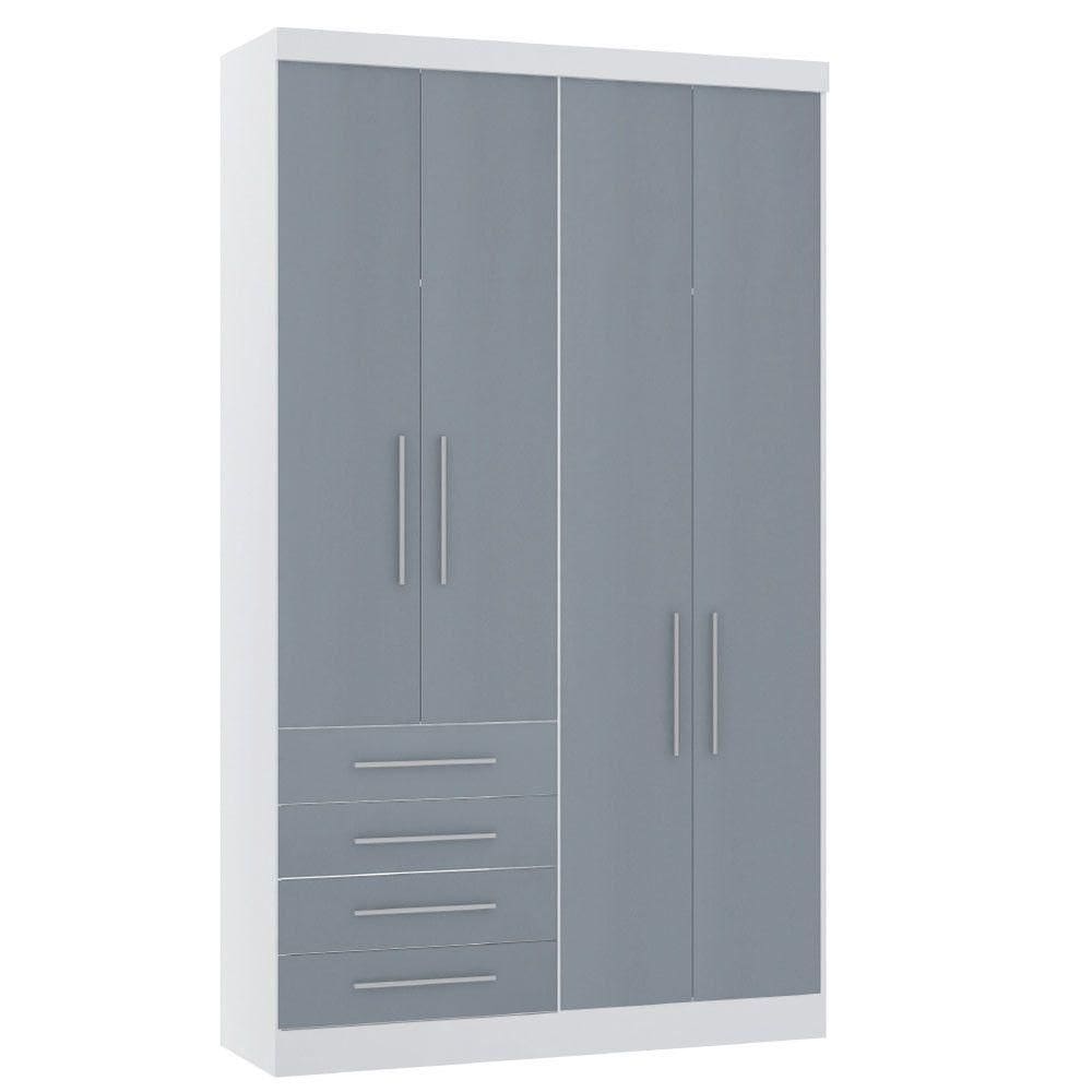 Guarda Roupa Modulado 134,50cm 4 Portas E 4 Gavetas Alpes Luciane Móveis Branco Pf Com Grey Sky Pf