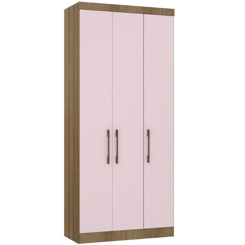 Guarda Roupa Modulado 101,50cm 3 Portas Paris Luciane Móveis Avelã Pf Com Rosa Pf