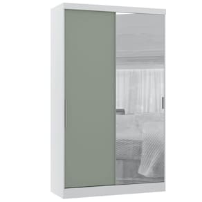 Guarda Roupa Modulado 134,50cm 2 Portas De Correr Com Espelho Alpes Branco Pf Com Verde Pf