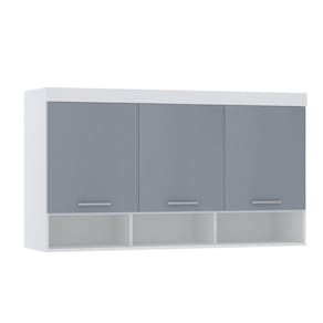 Armário Aéreo Maleiro Modulado 145cm 3 Portas Alpes Luciane Móveis Branco Pf Com Grey Sky Pf