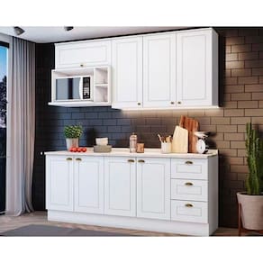 Kit de Cozinha Modulada 7 Peças Americana (2 Aéreos. 2 Balcões, 1 Nicho, 2 Complementos ) Branco - Henn