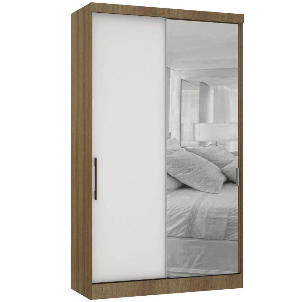Guarda Roupa Modulado 134,50cm 2 Portas De Correr Com Espelho Paris Avelã Pf Com Branco Pf