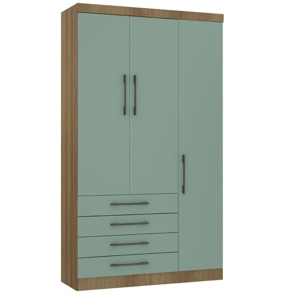 Guarda Roupa Modulado 132cm 3 Portas E 4 Gavetas Paris Luciane Móveis Avelã Pf Com Verde Pf