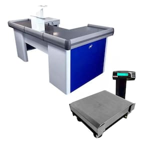 Caixa Supermercado Empacotador Azul 2m Check Out e Balança Bivolt 30kg Urano