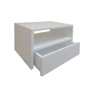 Mesa De Cabeceira Nicho Com Gaveteiro Suspenso De Parede Off White Laca