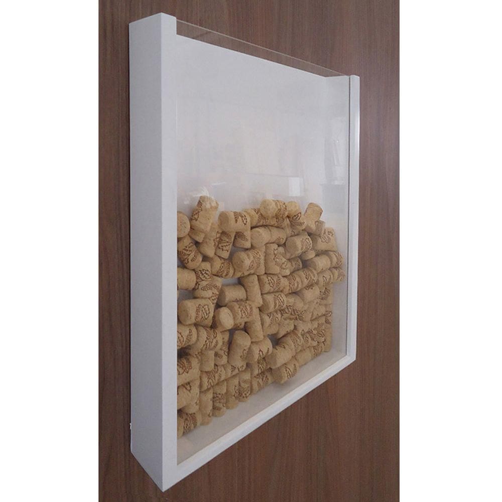 Quadro Porta Rolhas De Vinho Champanhe Tampinhas Decorativo Branco Laca