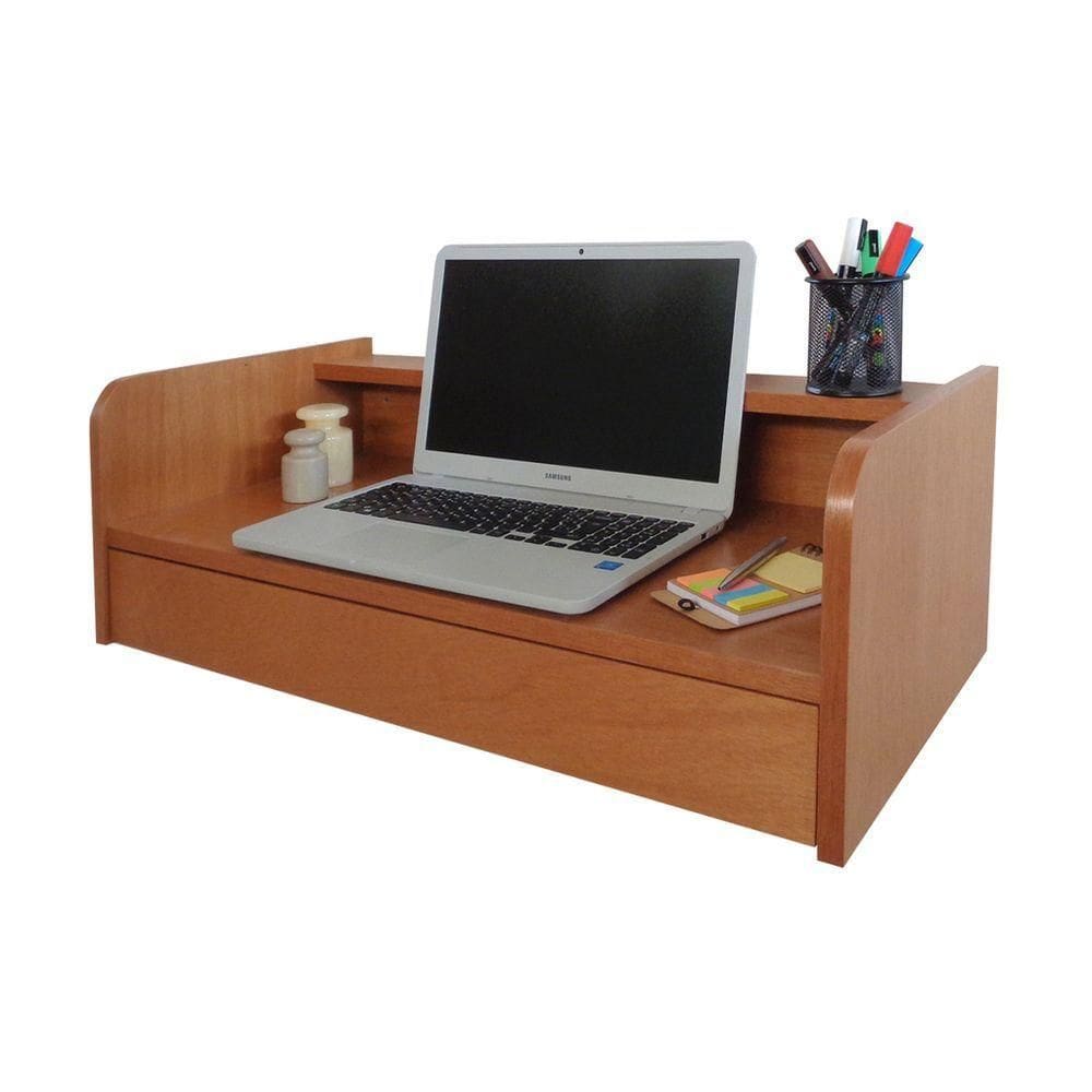 Escrivaninha Suspensa Bancada Com Gaveta Mesa Notebook Madeira Natural