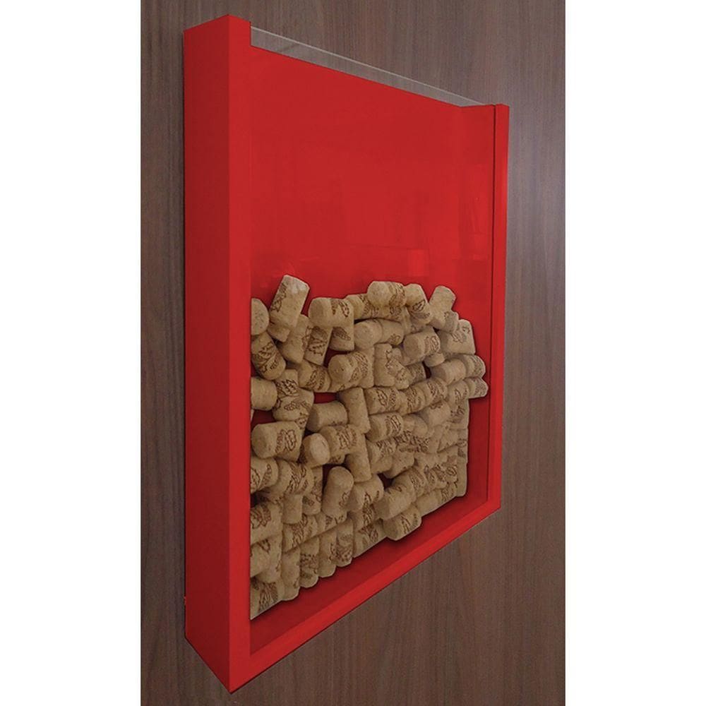Quadro Porta Rolhas De Vinho Champanhe Tampinhas Decorativo Vermelho Laca