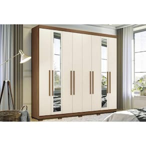 Guarda Roupa Casal 8 Portas (2 c/ Espelho) e 4 Gavetas c/ Pés Master New 8.4 Jatobá/Areia - Santos Andirá