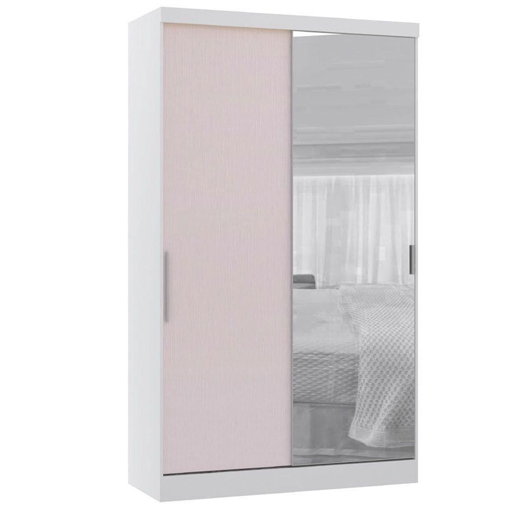 Guarda Roupa Modulado 134,50cm 2 Portas De Correr Com Espelho Alpes Branco Pf Com Rosa Pf