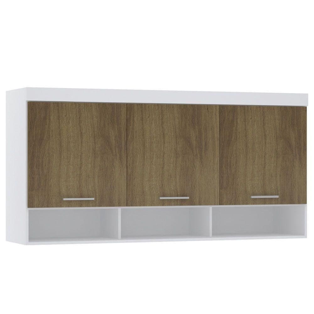 Armário Aéreo Maleiro Modulado 165cm 3 Portas Alpes Luciane Móveis Branco Pf Com Avelã Pf