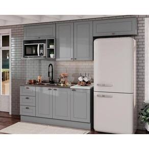 Kit de Cozinha Modulada 7 Peças Americana (3 Aéreos. 2 Balcões, 1 Nicho, 1 Complemento) Cinza - Henn