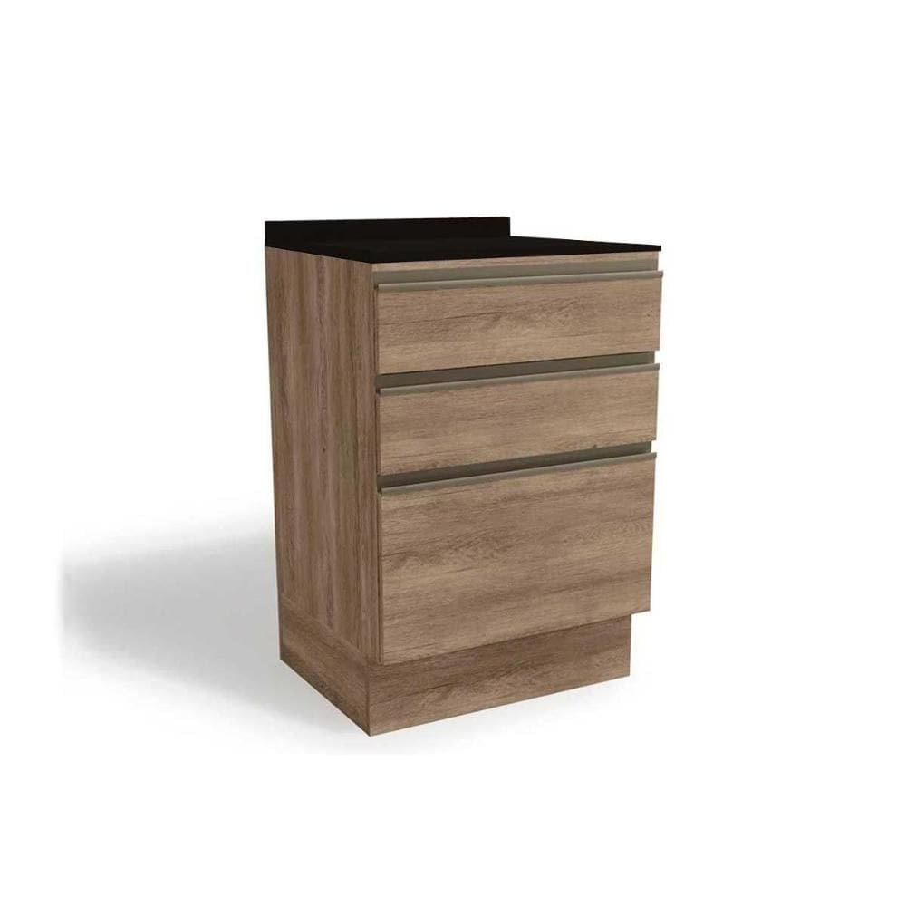 Balcão de Cozinha Modulado Maxxi G743 3 Gavetas c/Tampo 60cm Nogal/Preto - Kappesberg