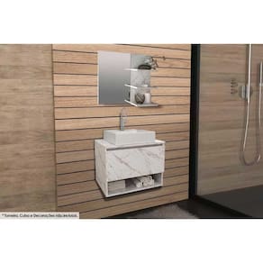 Conjunto de Banheiro Balcão Suspenso BN3607 s/Cuba 60cm e Armário c/ Espelho BN3608 Mármore Branco - Tecno Mobili