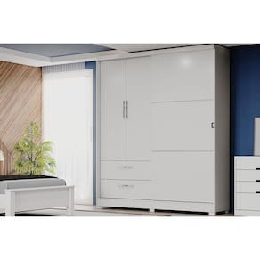 Guarda Roupa Solteiro 3 Portas (1 de Correr) e 2 Gavetas C533 Branco - Kappesberg