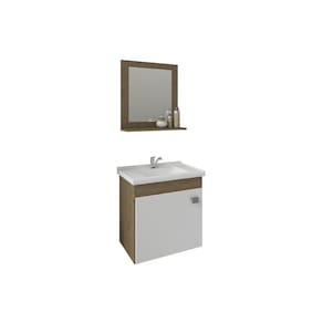 Conjunto de Banheiro Balcão Suspenso Iris c/ Cuba 44cm e Espelheira 40cm Amendoa/Branco - MGM