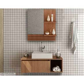 Conjunto de Banheiro Balcão Suspenso BN3601 s/ Cuba 80cm e Armário c/ Espelho BN3614 60cm Amêndoa - Tecno Mobili
