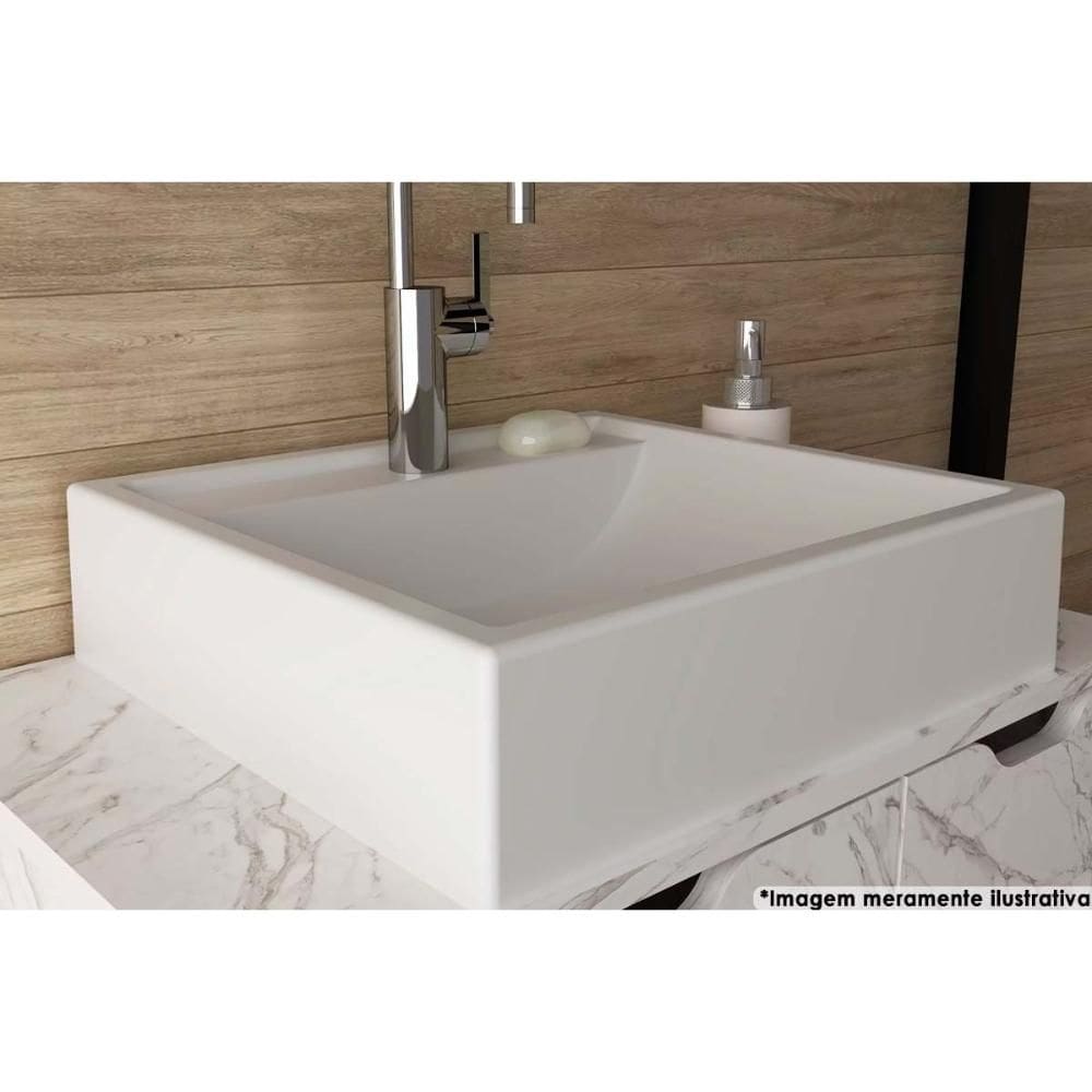 Cuba p/ Pia de Banheiro de Sobrepor BN3600 Marmorizada Retangular 40x38cm Branco - Tecno Mobili
