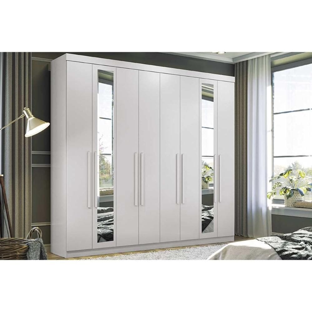 Guarda Roupa Casal 8 Portas (2 c/ Espelho) e 4 Gavetas Master New 8.4 Branco - Santos Andirá