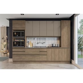 Kit de Cozinha 7 Peças Maxxi (2 Armários c/ Vidro + 2 Balcões + 2 Paneleiros + 1 Complemento ) CZ213 Nogal - Kappesberg