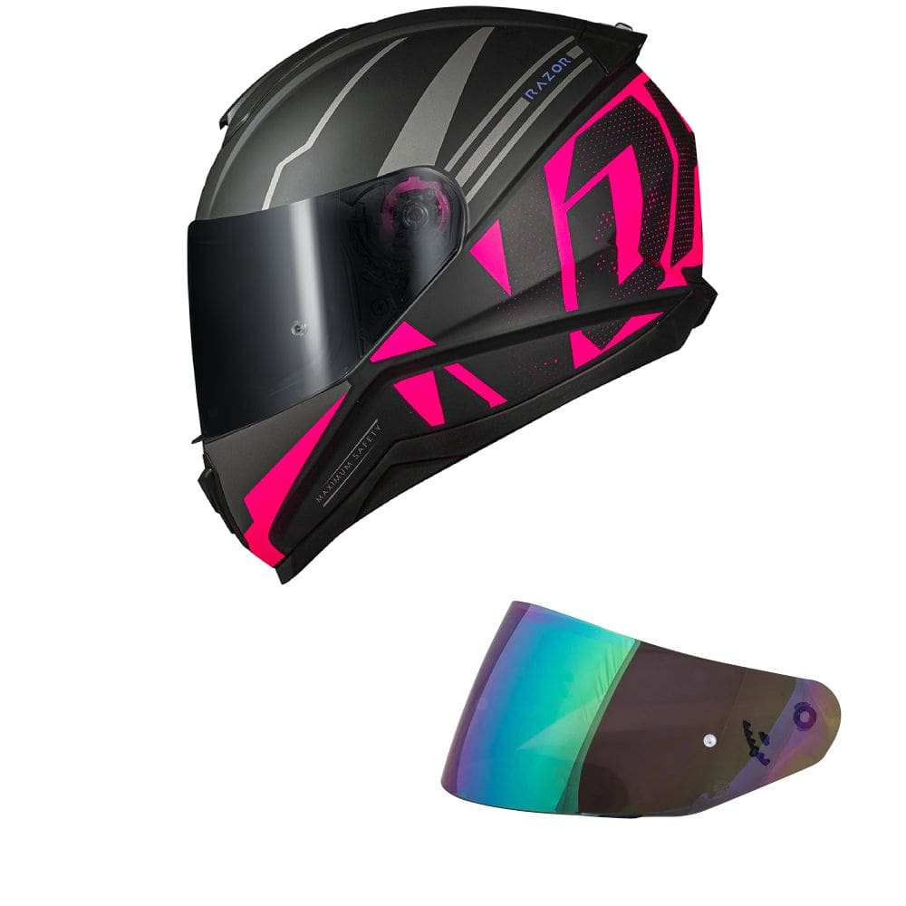 Capacete Norisk Razor Full Preto e Rosa Fosco Mais Viseira Camaleão