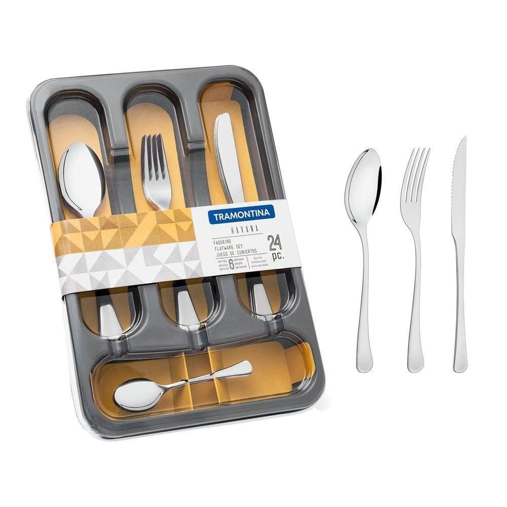 Faqueiro Havana Em Aço Inox Com Facas Para Churrasco Acabamento Brilho E Gaveteiro 24 Peç