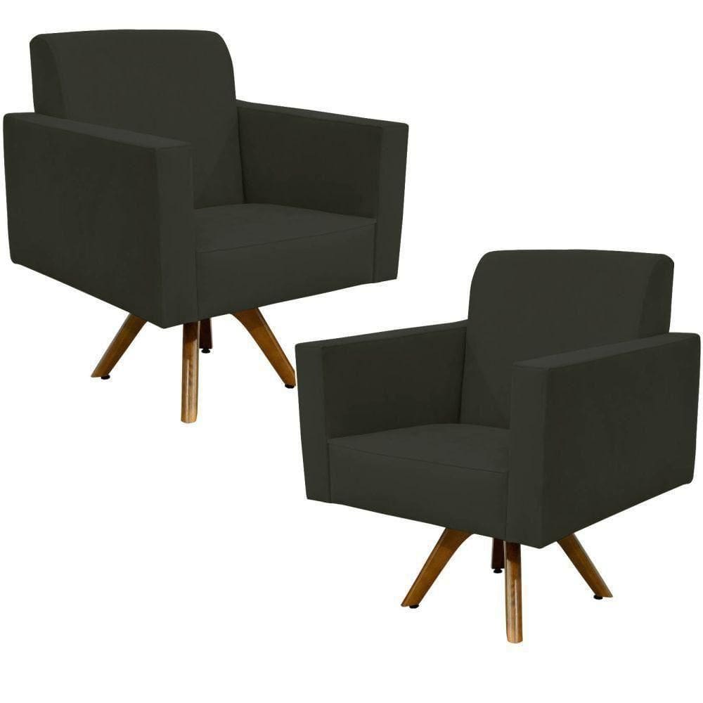 Kit 02 Poltronas Giratória Sala De Estar Suede Cinza