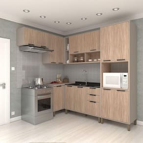 Cozinha Modulada Completa 6 Peças Com Balcões E Aéreos Sem Pia Stylo Luciane Móveis Cinammon-cumaru