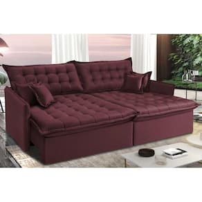 Sofá Sem Caixa Retrátil E Reclinável 1,75m Cama Inbox Versátil Suede Velusoft Vinho