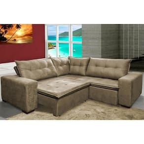 Sofa De Canto Retrátil E Reclinável Com Molas Cama Inbox Oklahoma 2,50m X 2,50m Velusoft Castor