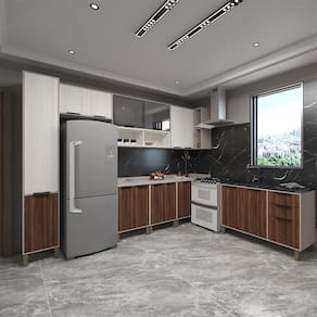 Cozinha Completa 8Peças C Vidro Tampos S Pia Stylo Luciane Móveis Cinammon-teka ártico-escarlate