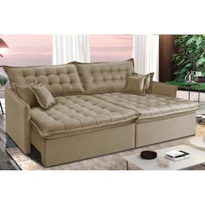 Sofá Sem Caixa Retrátil E Reclinável 1,75m Cama Inbox Versátil Suede Velusoft Bege