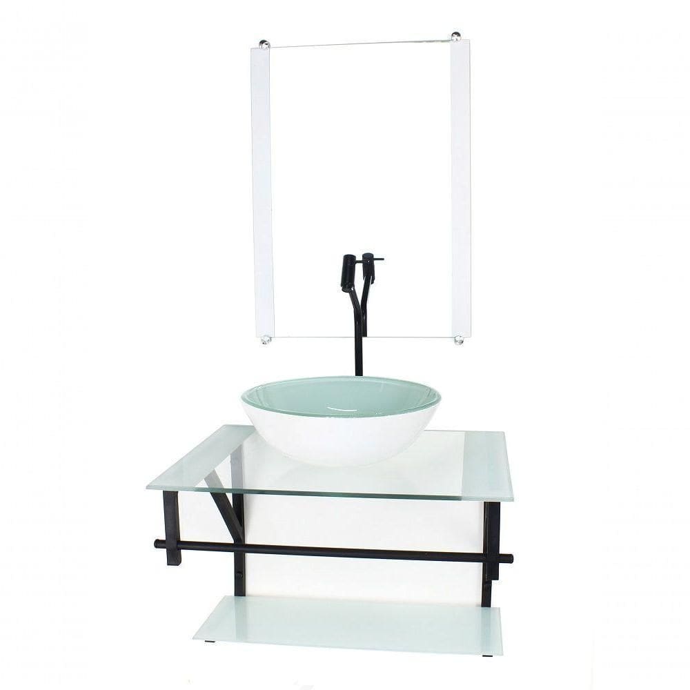 Gabinete De Vidro Para Banheiro 60cm Cuba Com Torneira Preta
