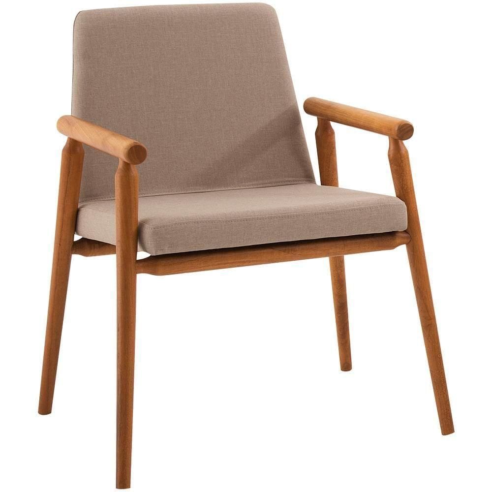 Cadeira Decorativa Base Madeira F56 Linho Bege Dmobiliario Bege