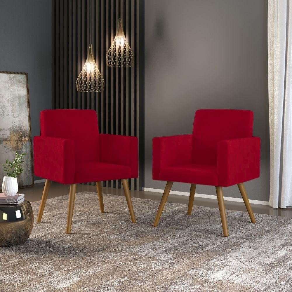 Kit 2 Cadeiras Escritório Poltrona Decorativa Vermelha