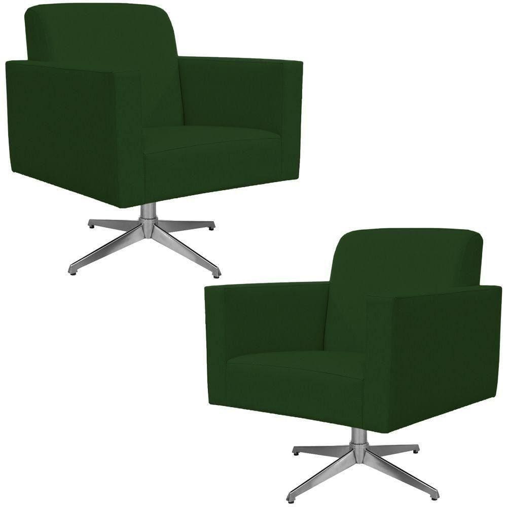 Kit 02 Poltronas Base Giratória Suede Verde Musgo