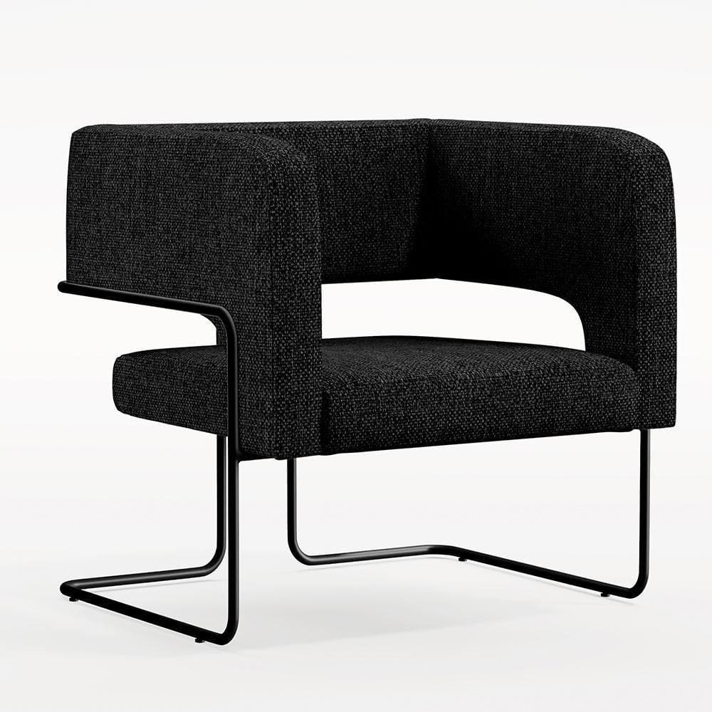 Poltrona Base De Aço Preto Linho Chumbo D-465