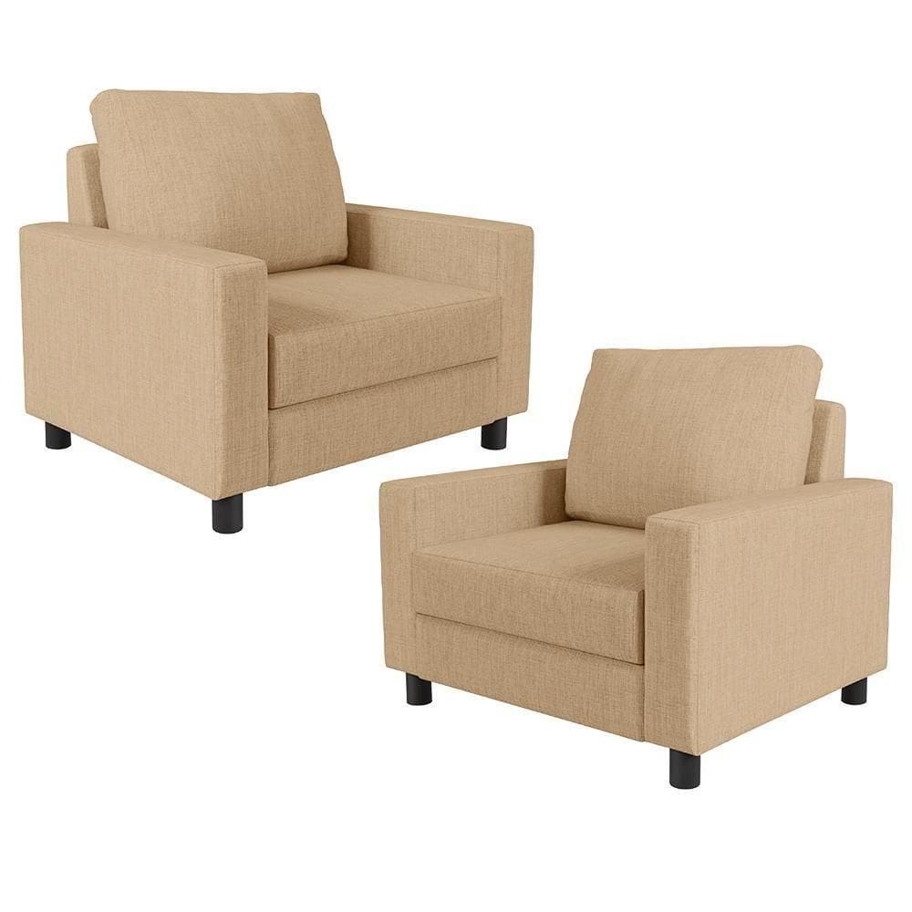 Kit 02 Poltronas Malta Linho Bege Escuro