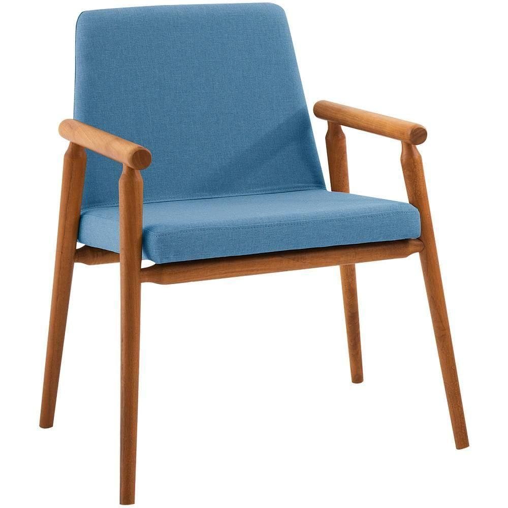 Cadeira Decorativa Base Madeira F56 Linho Azul Jeans Dmobiliario Azul Jeans