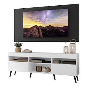 Rack Com Painel Tv 65" Retrô Londres Multimóveis V3337 Preto/Branco/Preto Preto/Branco/Preto