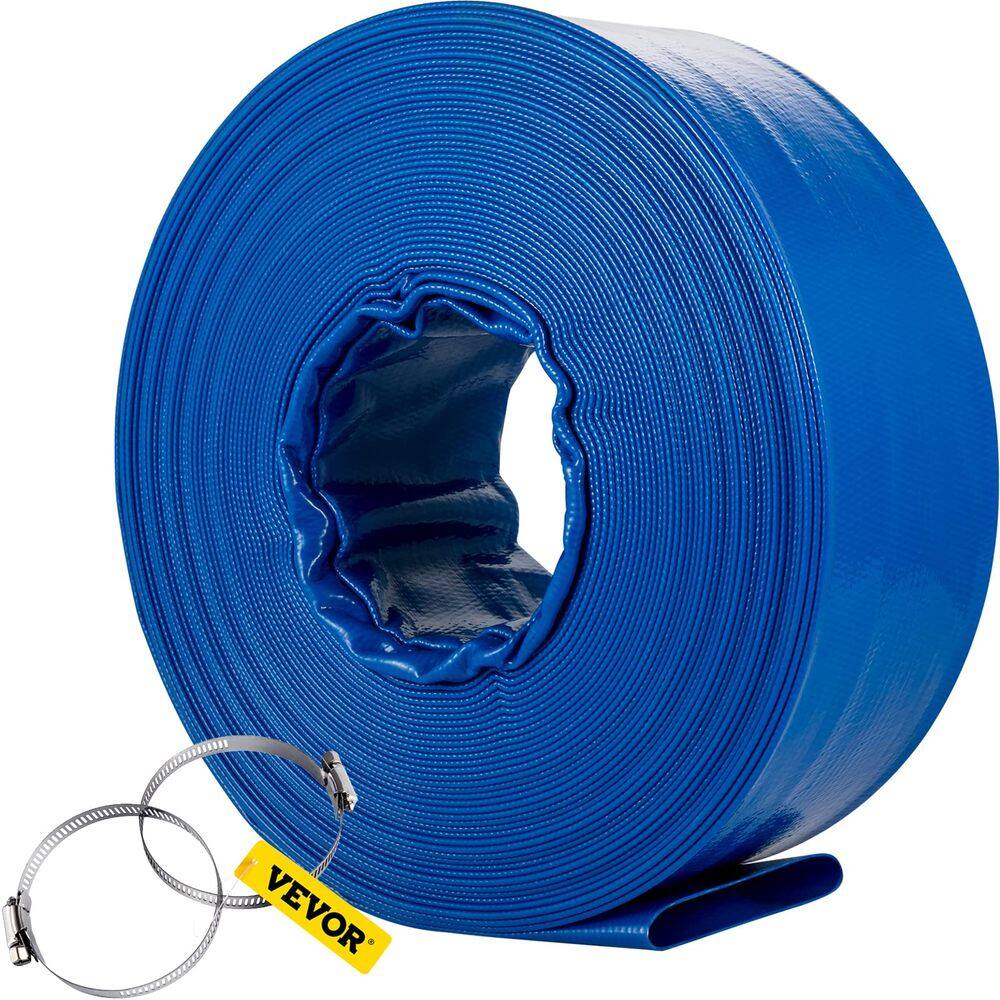 Mangueira de descarga VEVOR 2 x 32 m em PVC Lay Flat com braçadeiras azuis