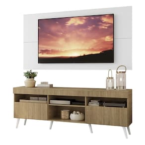 Rack Com Painel Tv 65" Retrô Londres Multimóveis V3337 Branco/Rustic/Branco Branco/Rustic/Branco