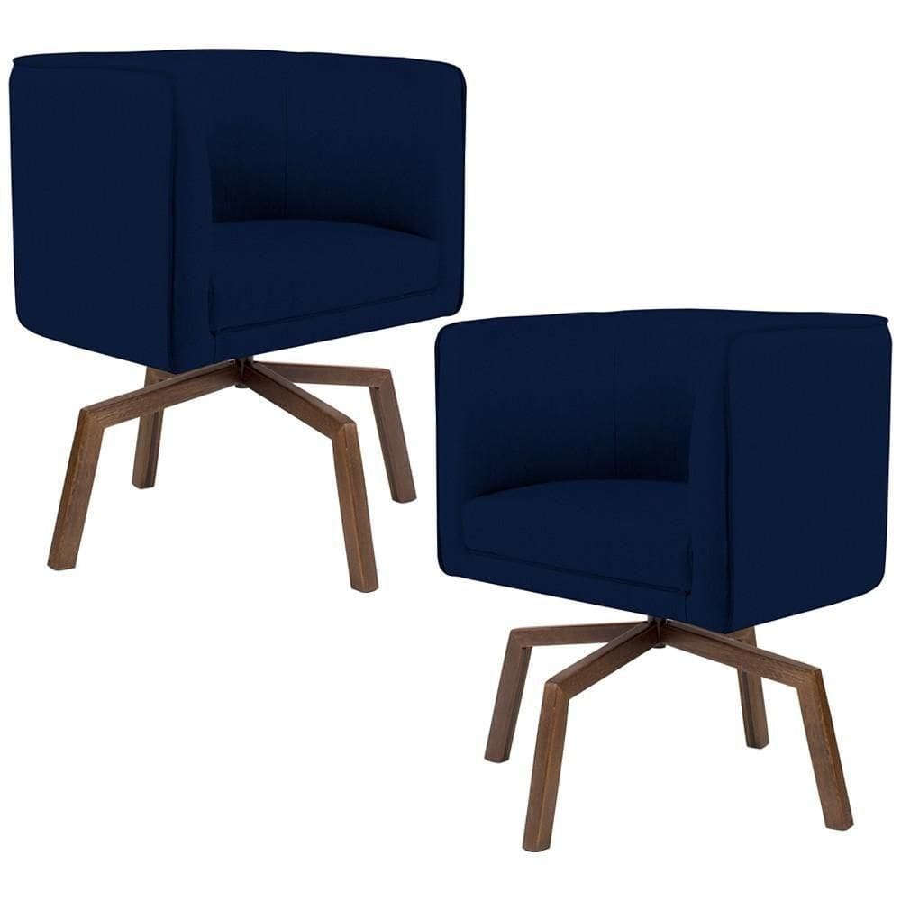 Kit 02 Poltronas Giratória Base Ka Veludo Azul Oxford C-304