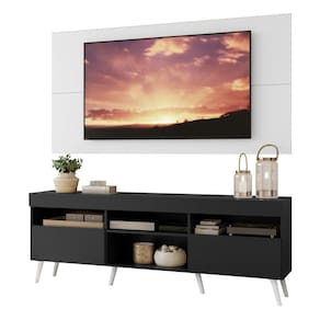 Rack Com Painel Tv 65" Retrô Londres Multimóveis V3337 Branco/Preto/Branco Branco/Preto/Branco